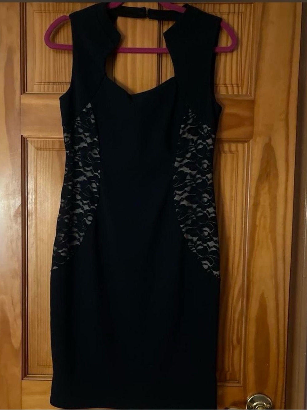 BOLD elements Black Sleeveless Sheath Dress with Lace Panels